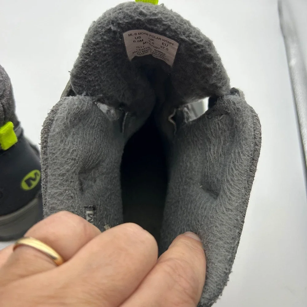 Merrell ML-B Moab Polar Waterproof Winter Boots Grey Lime Green Kids 6.5 MY57097
